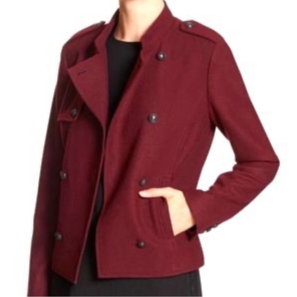 Banana Republic Maroon Burgundy Double-Breasted Military Jacket Recycled‎ Wool - Picture 1 of 8